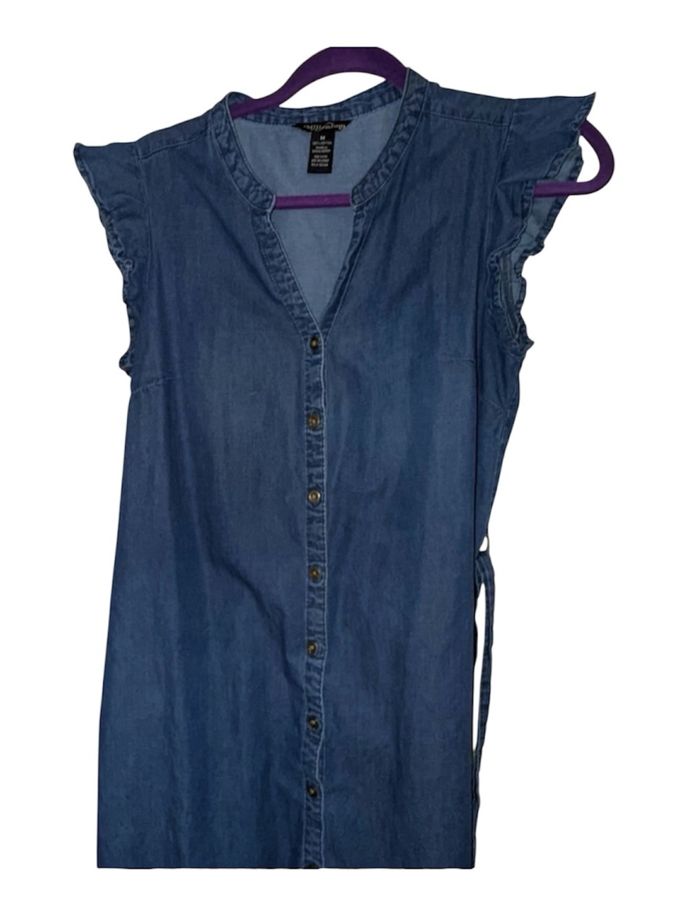 Denim Button-Front Sleeveless Dress Top - Blue